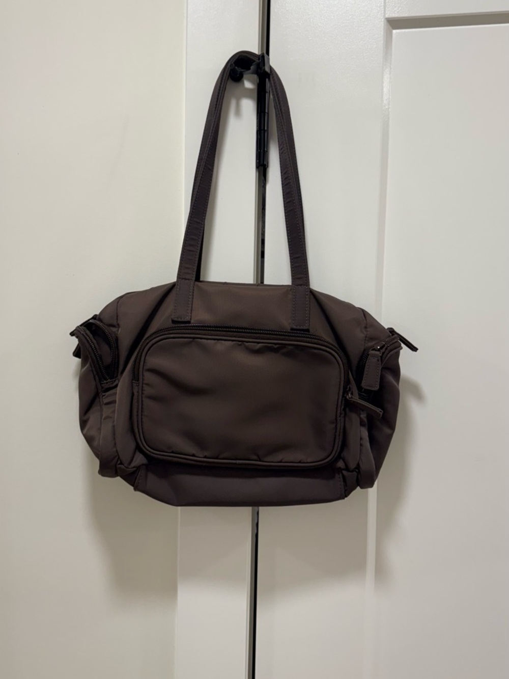 Aritzia Brown Nylon Tote with Front Zip Pocket